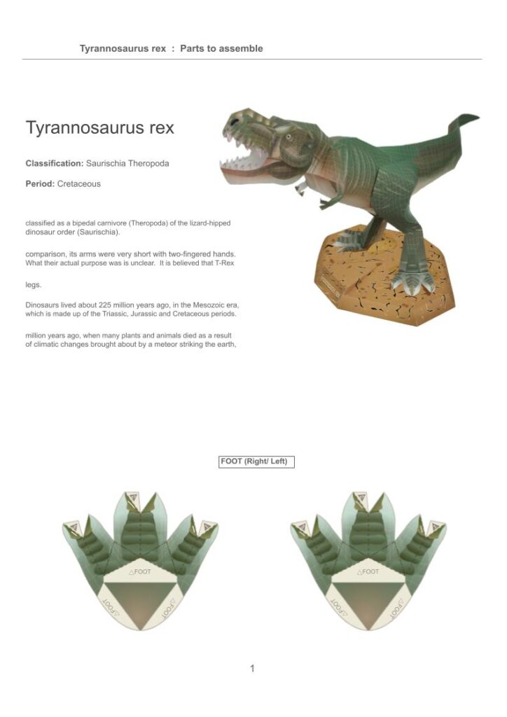 Papercraft Tiranosaurio Rex Figura de papel 3D en PDF